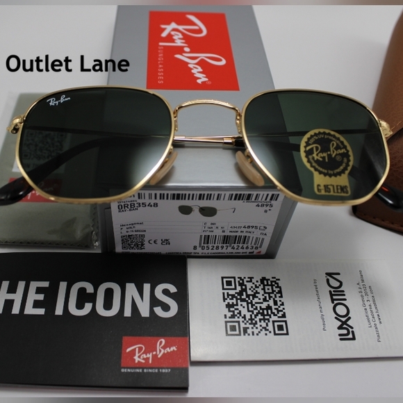 Model Display RayBan Hexagonal Green G15 Lens RB3548N Gold Frame - Picture 4 of 16